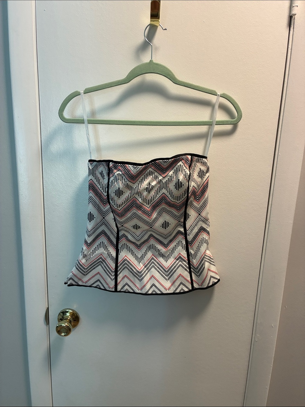 White House Black Market White Strapless Peplum Top with Sunset Accents